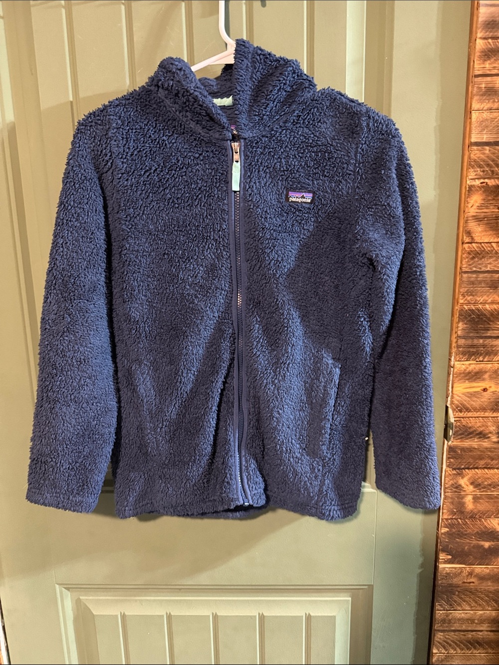 Patagonia Kids Navy Sherpa Hooded Fleece Jacket